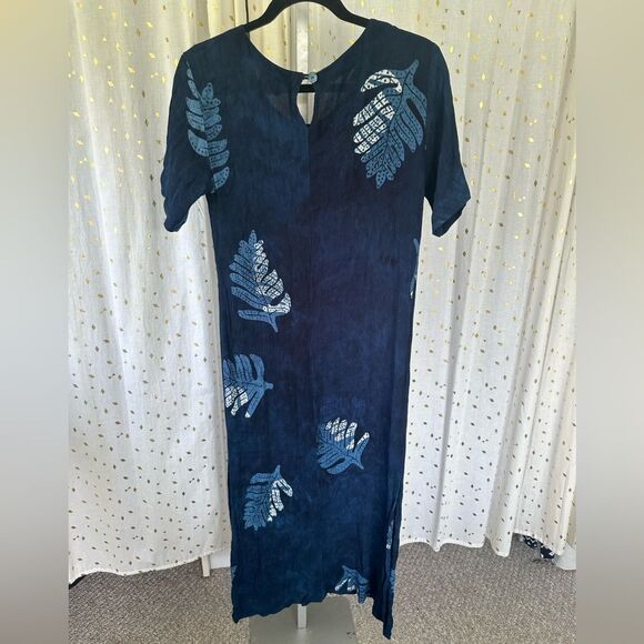 Island Collections Hawaiian Aloha Tropical Leaves Crinkle Midi Dress Vacation XS - Picture 3 of 7